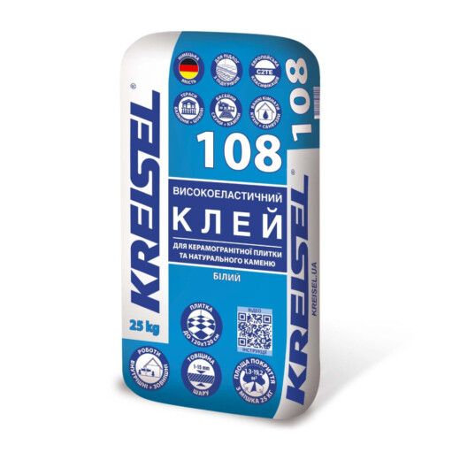 Клей високоеластичний для керамограніту та натурального каменю Kreisel 108 (25 кг) білий Львів
